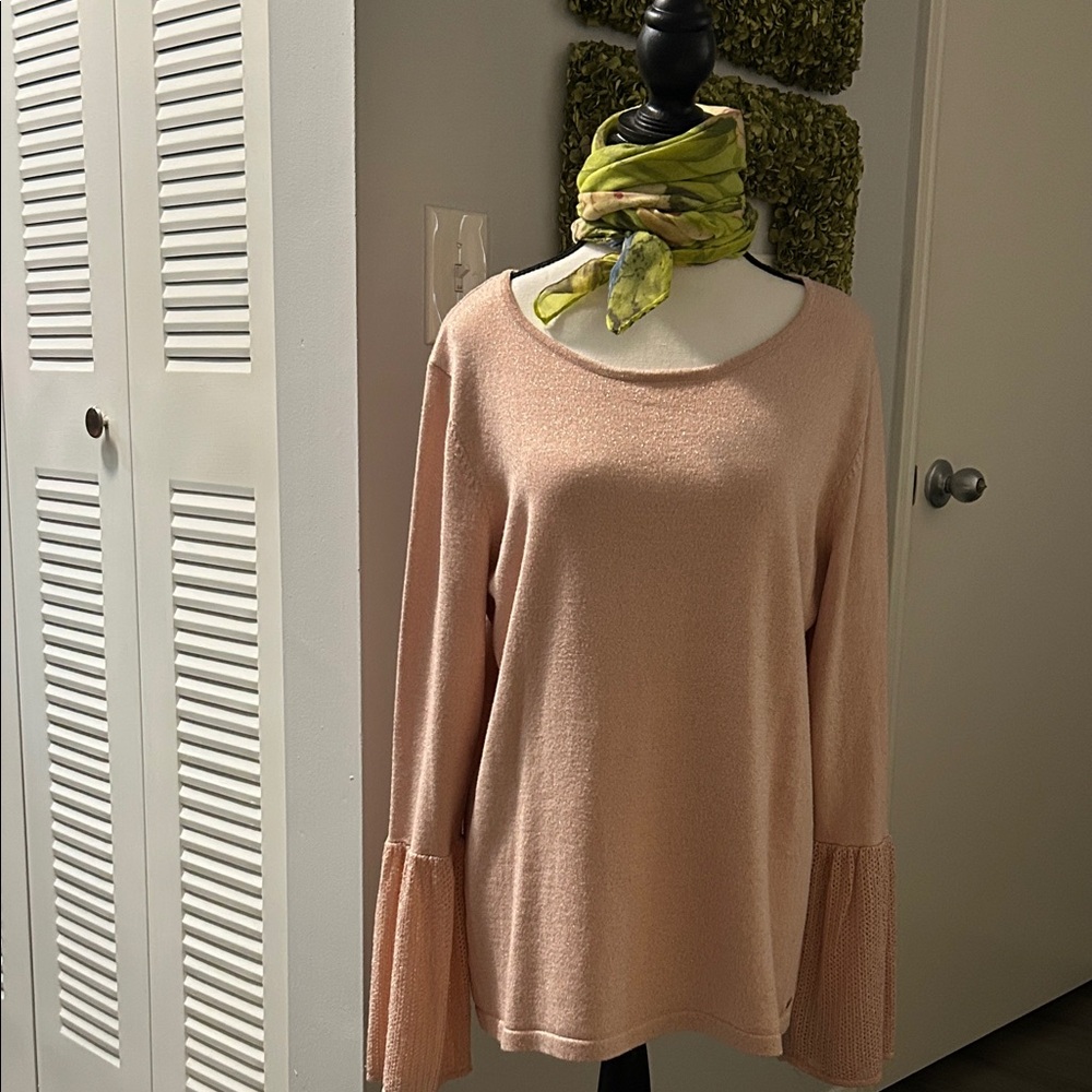 Calvin Klein Light Pink Crew Neck Sweater with Bell Sleeves.